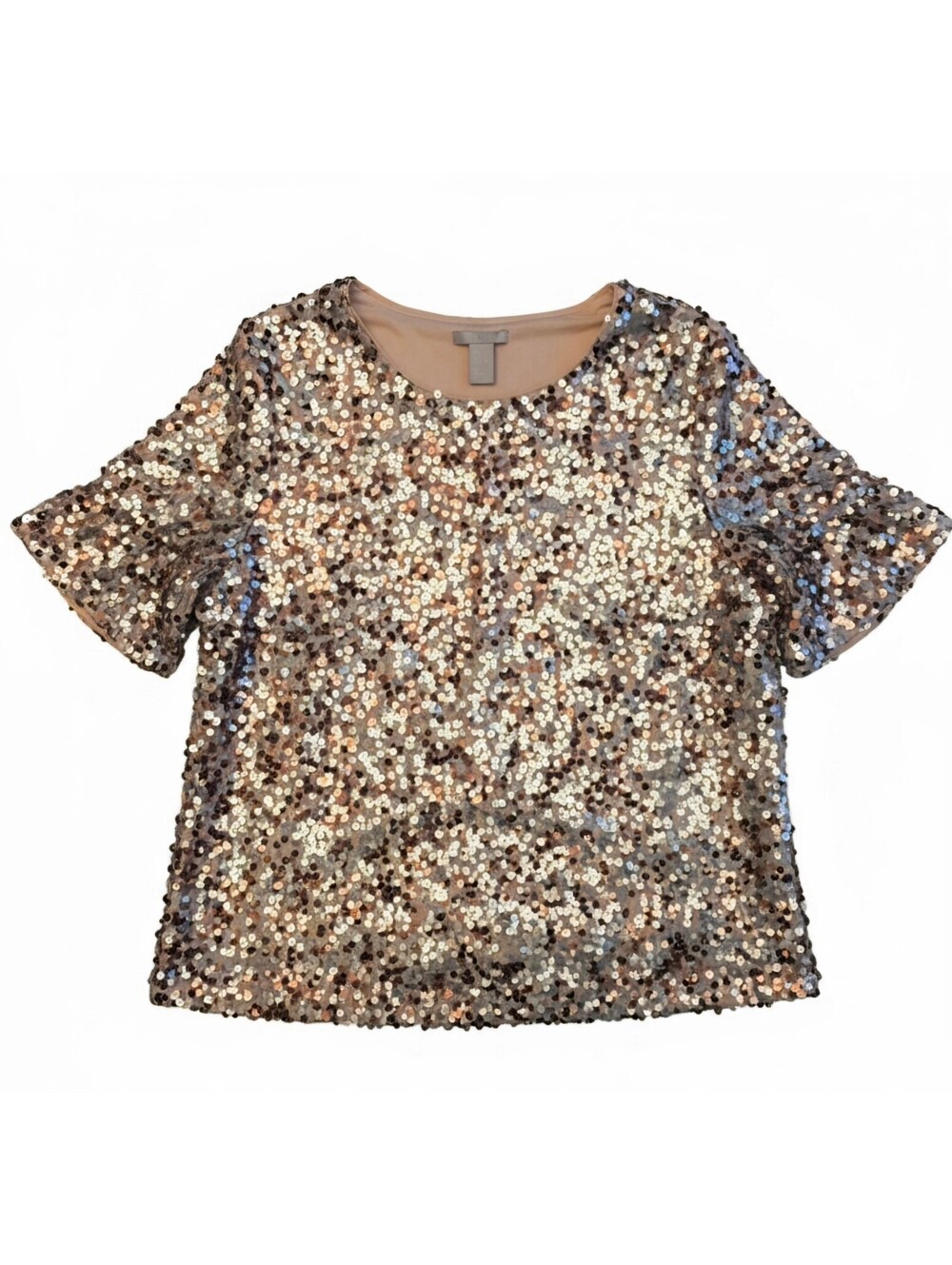 H&M Rose Gold Sequin Short Sleeve Top Size Large